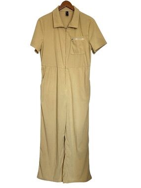 Cider Women’s Yellow Ribbed Jumpsuit Size XL Overalls Wide-Leg Corduroy Boho